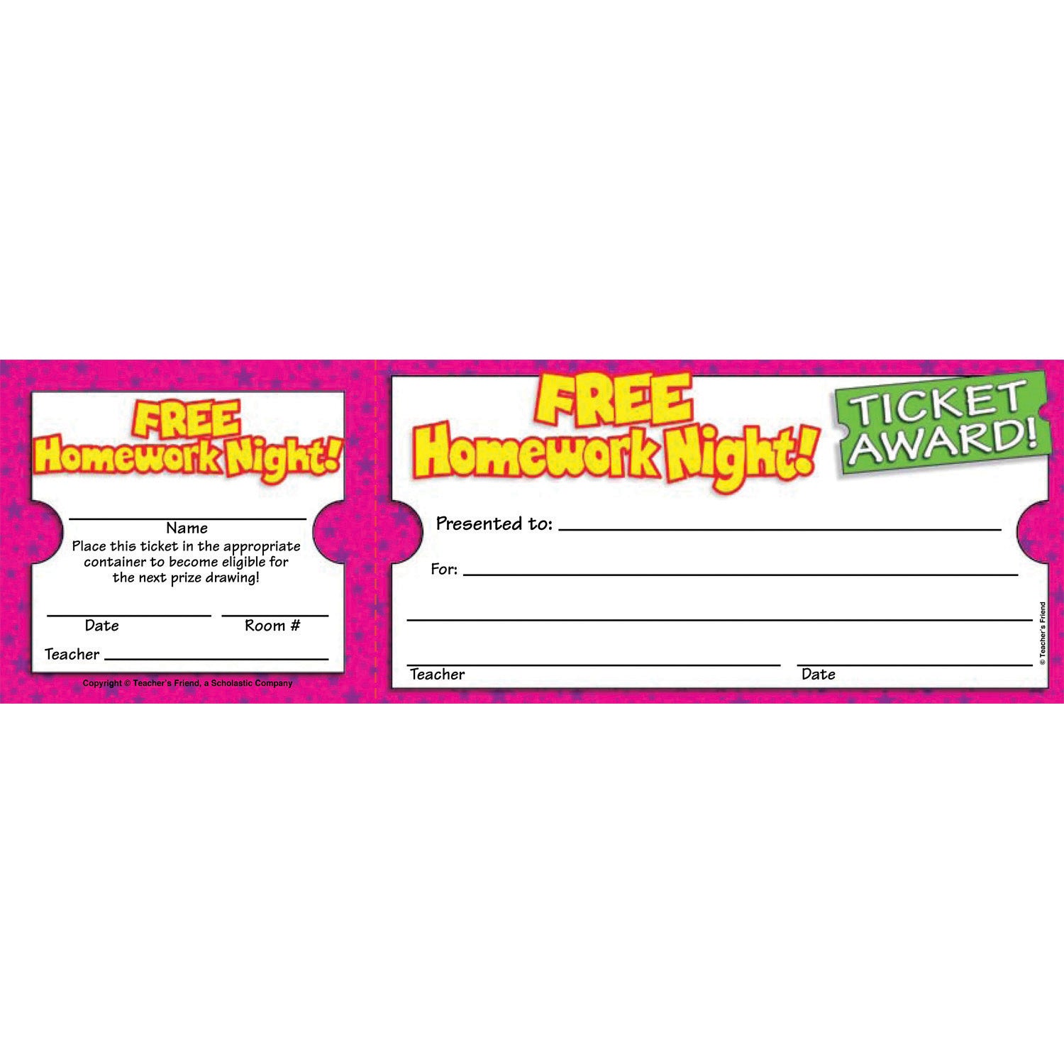 Ticket Awards, Free Homework Night!, 100 Per Pack, 6 Packs