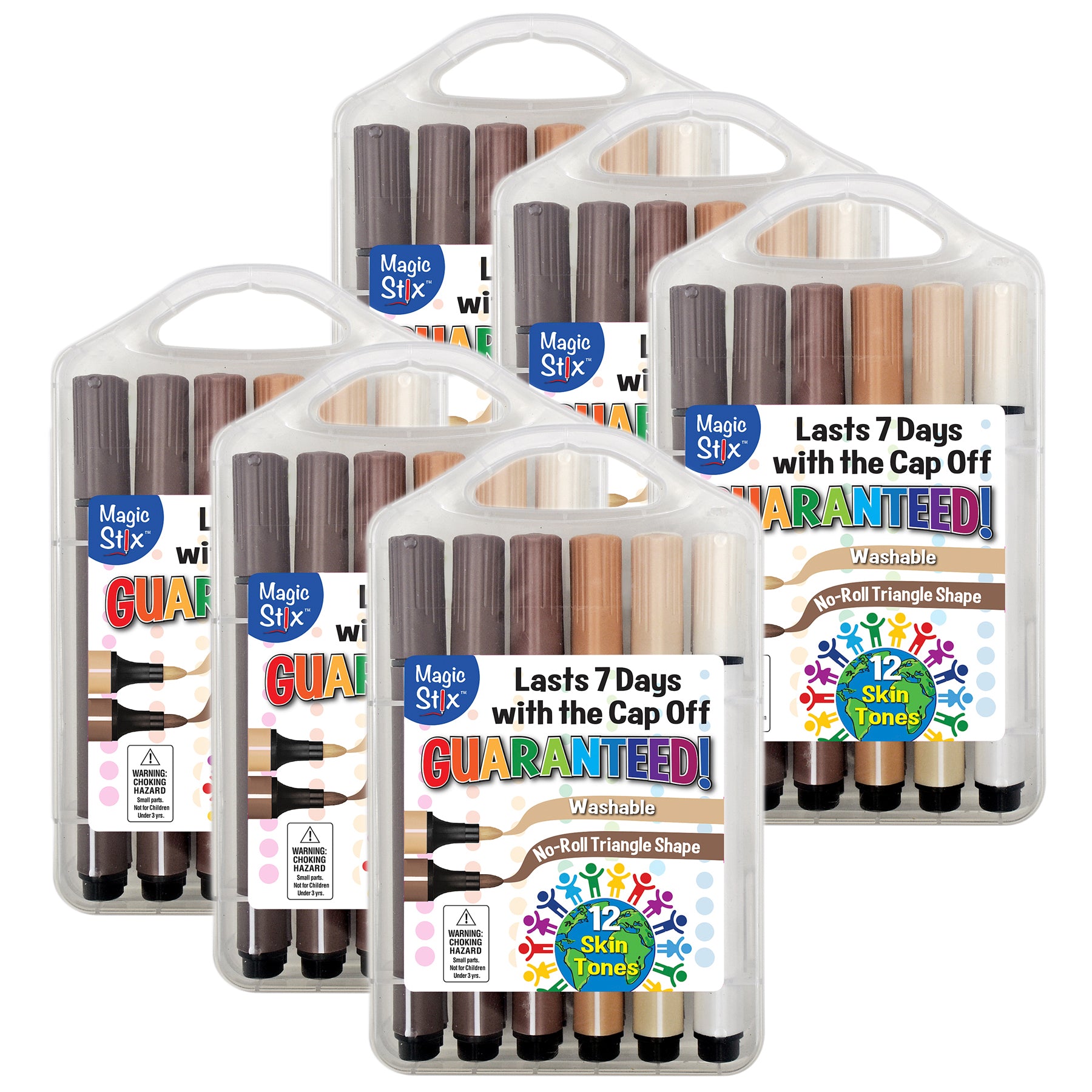 Triangular Magic Stix Global Skin Tone Markers, 12 Per Pack, 6 Packs