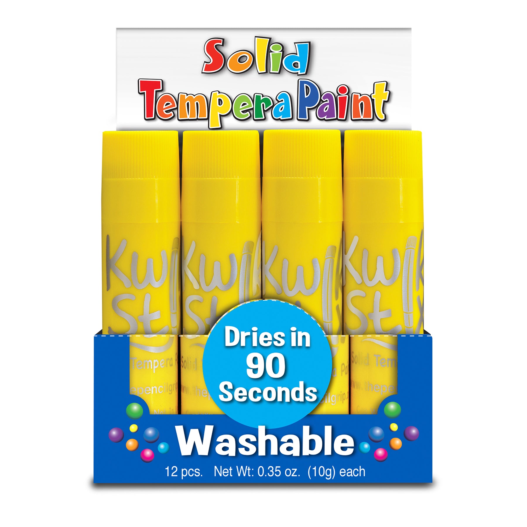 Solid Tempera Paint Sticks, Single Color Pack, Yellow, 12 Per Pack, 2 Packs