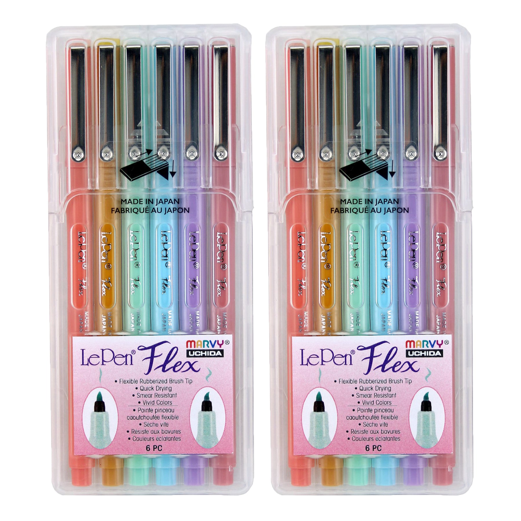 LePen® Flex Marker, Brush Tip, Pastel, 6 Per Set, 2 Sets