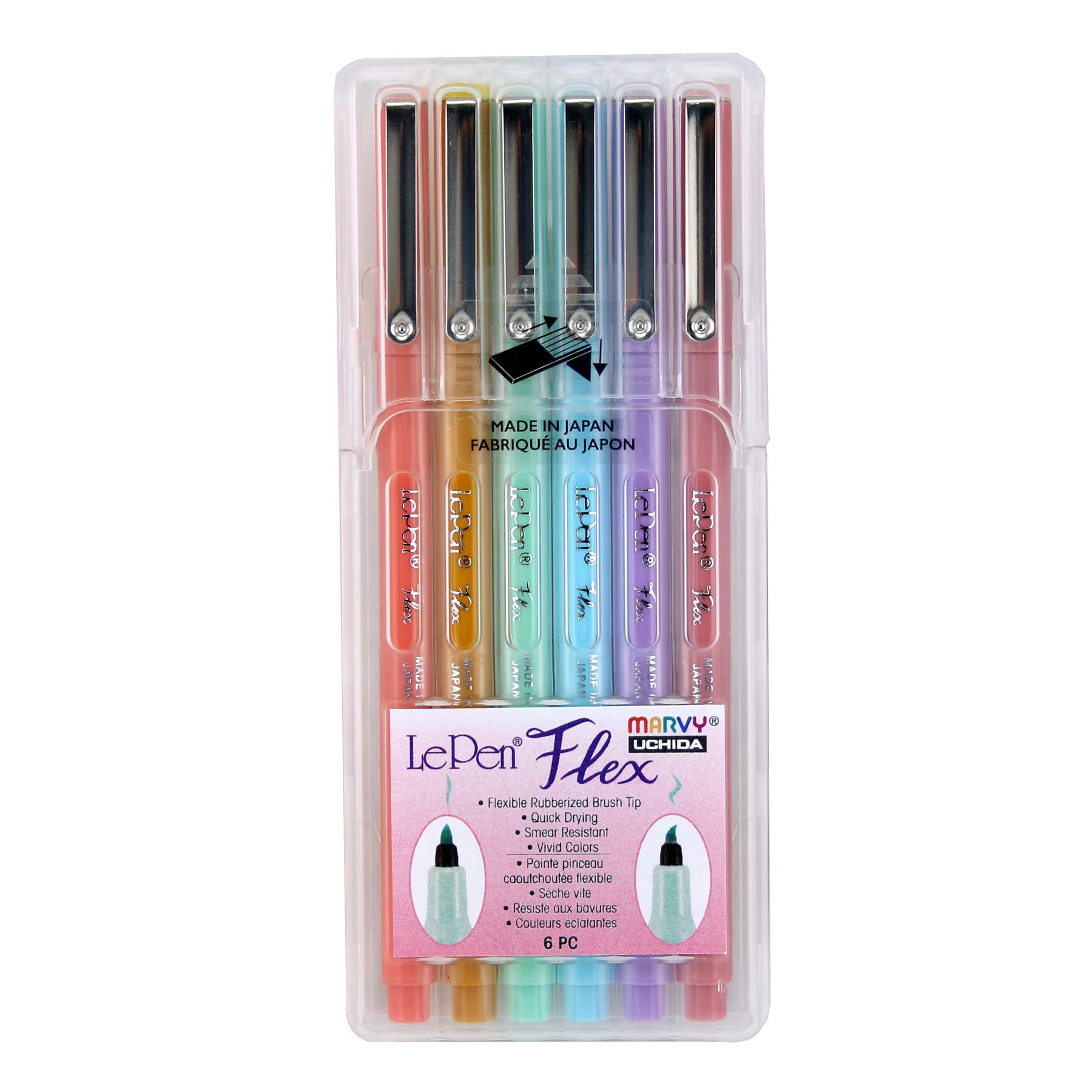 LePen® Flex Marker, Brush Tip, Pastel, 6 Per Set, 2 Sets