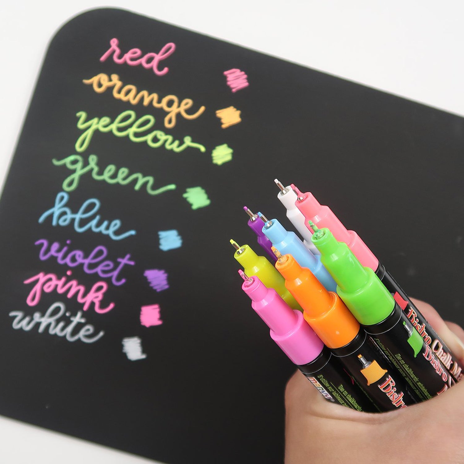 Bistro Chalk Markers, Extra Fine Tip 4-Color Set, Fluorescent Pink, Blue, Green, Yellow, 2 Sets