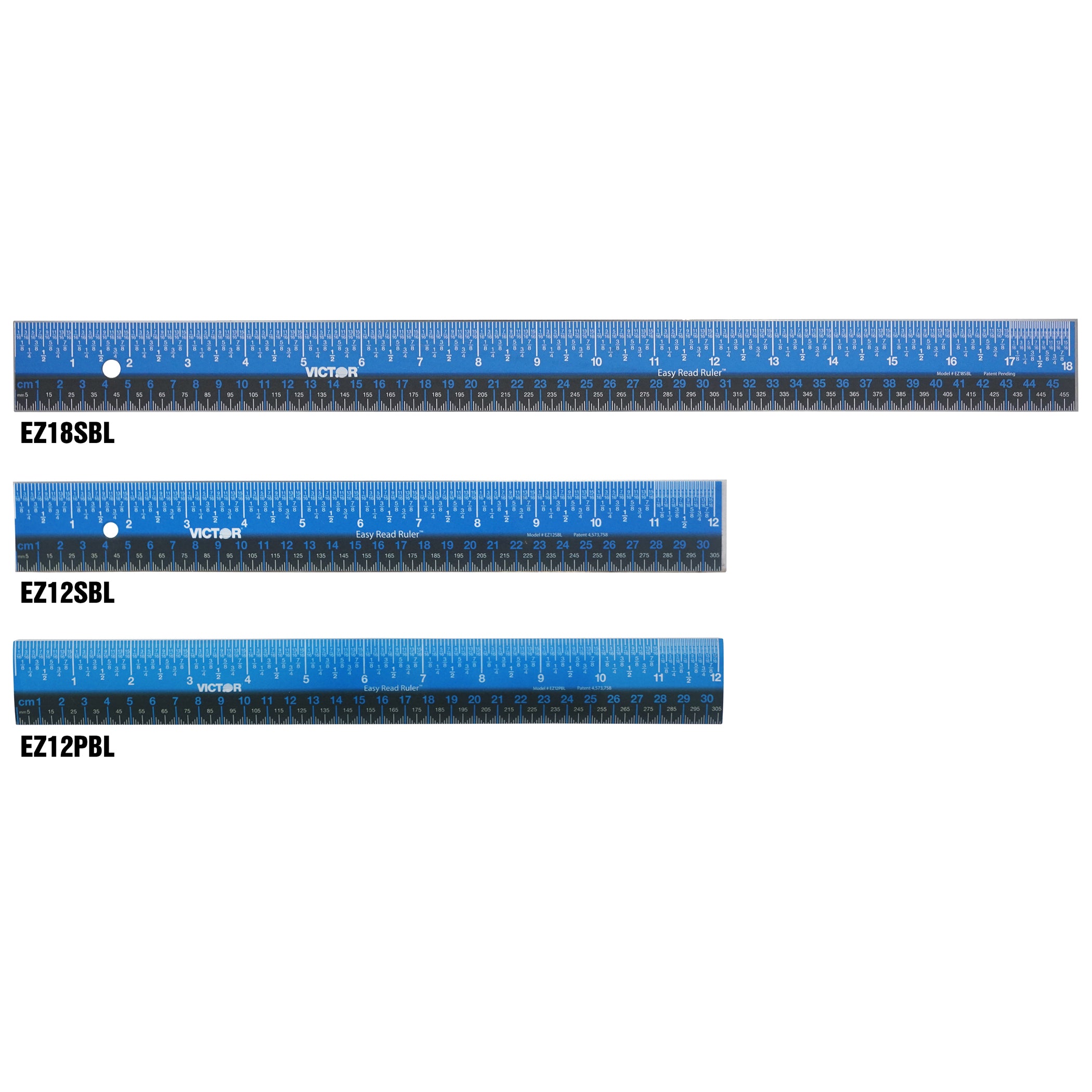 (6 Ea) 12in Blue Ruler, Plastic, Blk