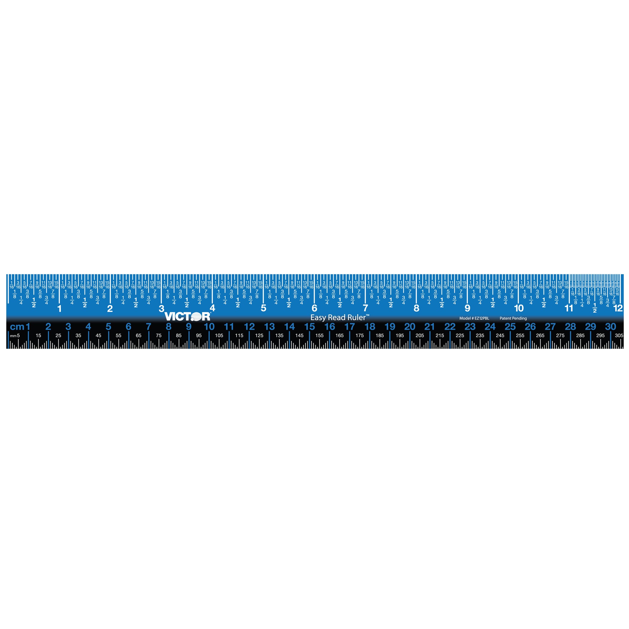 (6 Ea) 12in Blue Ruler, Plastic, Blk