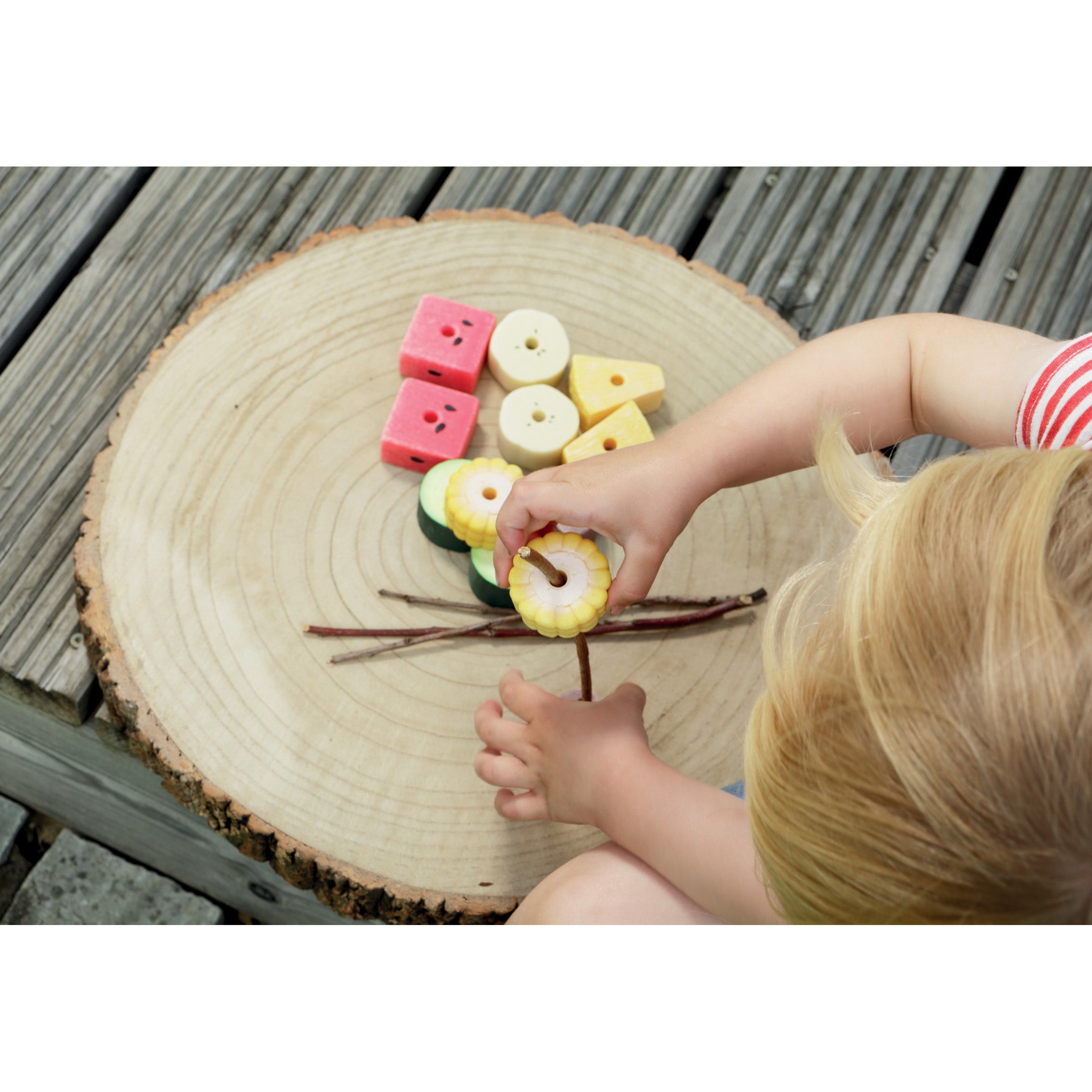 Sensory Play Stones, Threading Kebabs