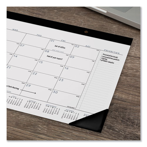 Contemporary Monthly Desk Pad, 18 X 11, White Sheets, Black Binding/corners,12-month (jan To Dec): 2024