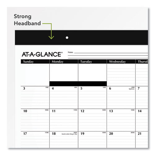 Monthly Refillable Desk Pad, 22 X 17, White Sheets, Black Binding, Black Corners, 12-month (jan To Dec): 2024