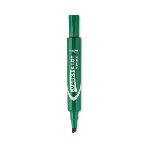 Marks A Lot Regular Desk-style Permanent Marker, Broad Chisel Tip, Green, Dozen (7885)