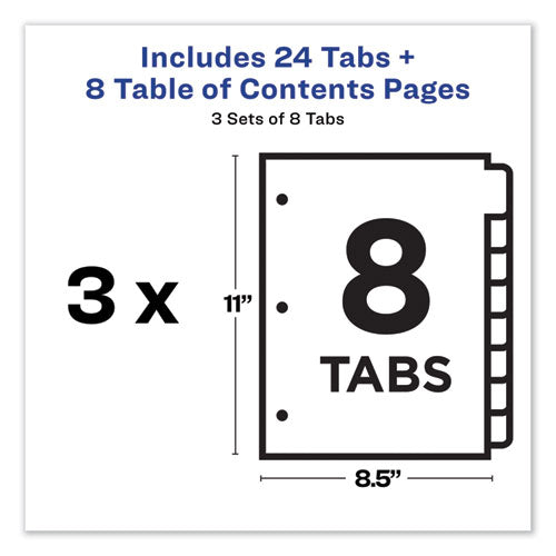 Customizable Table Of Contents Ready Index Dividers With Multicolor Tabs, 8-tab, 1 To 8, 11 X 8.5, White, 3 Sets