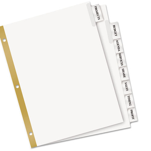 Insertable Big Tab Dividers, 8-tab, Double-sided Gold Edge Reinforcing, 11 X 8.5, White, Clear Tabs, 1 Set