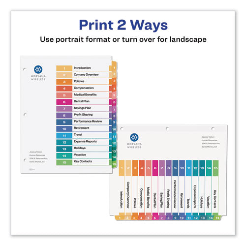 Customizable Toc Ready Index Multicolor Tab Dividers, 15-tab, 1 To 15, 11 X 8.5, White, Traditional Color Tabs, 1 Set