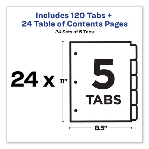 Customizable Toc Ready Index Multicolor Tab Dividers, Uncollated, 5-tab, 1 To 5, 11 X 8.5, White, 24 Sets