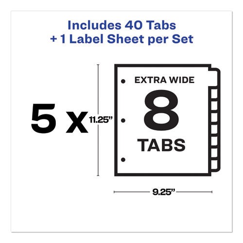 Print And Apply Index Maker Clear Label Dividers, Extra Wide Tabs, 8-tab, 11.25 X 9.25, White, 5 Sets