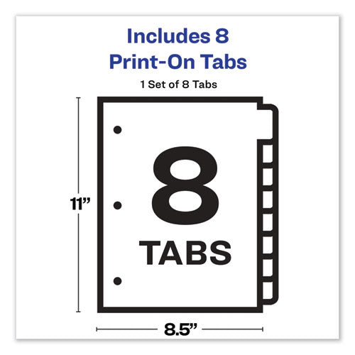 Customizable Print-on Dividers, 3-hole Punched, 8-tab, 11 X 8.5, White, 1 Set