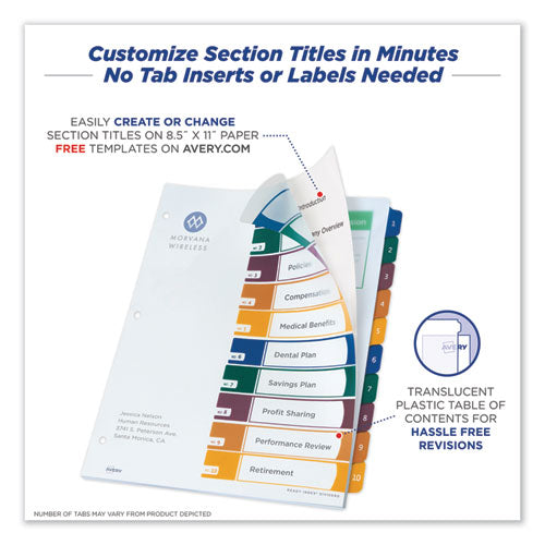 Customizable Table Of Contents Ready Index Dividers With Multicolor Tabs, 10-tab, 1 To 10, 11 X 8.5, Translucent, 1 Set