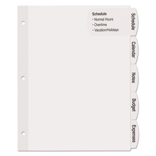 Big Tab Printable Large White Label Tab Dividers, 5-tab, 11 X 8.5, White, 20 Sets