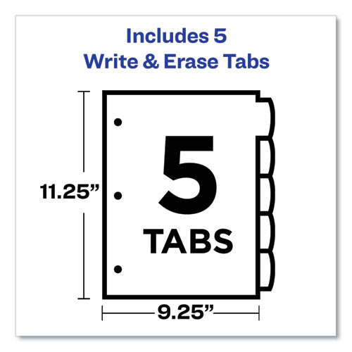 Write And Erase Durable Plastic Dividers With Straight Pocket, 5-tab, 11.13 X 9.25, White, 1 Set