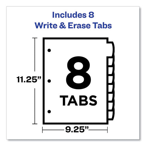 Write And Erase Durable Plastic Dividers With Straight Pocket, 8-tab, 11.13 X 9.25, White, 1 Set