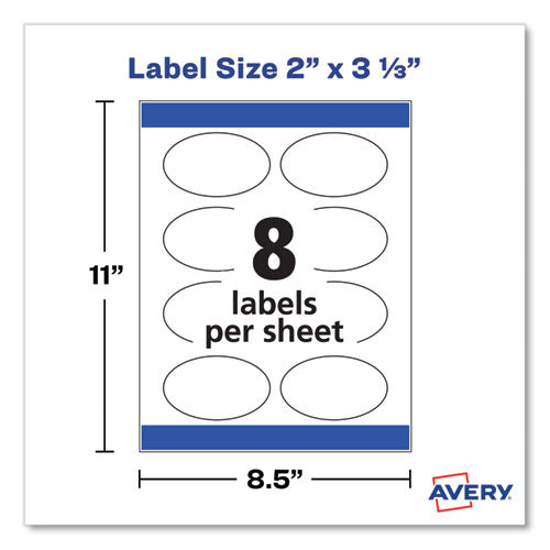 Oval Labels W/ Sure Feed And Easy Peel, 2 X 3.33, Glossy White, 80/pack