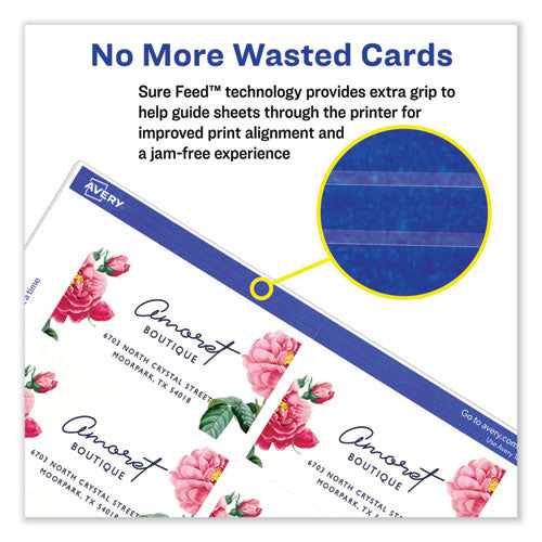 Print-to-the-edge Microperf Business Cards W/sure Feed Technology, Color Laser, 2x3.5, White, 160 Cards, 8/sheet,20 Sheets/pk