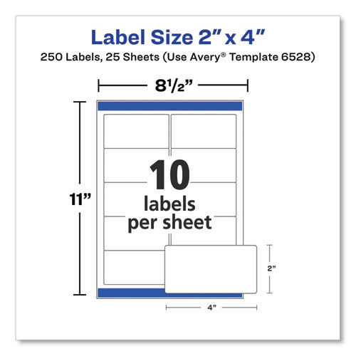 Glossy White Easy Peel Mailing Labels W/ Sure Feed Technology, Laser Printers, 2 X 4, White, 10/sheet, 25 Sheets/pack