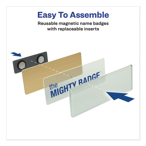 The Mighty Badge Name Badge Holder Kit, Horizontal, 3 X 1, Inkjet, Gold, 10 Holders/ 80 Inserts