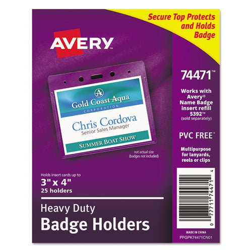 Secure Top Heavy-duty Badge Holders,Clear, 25/pack