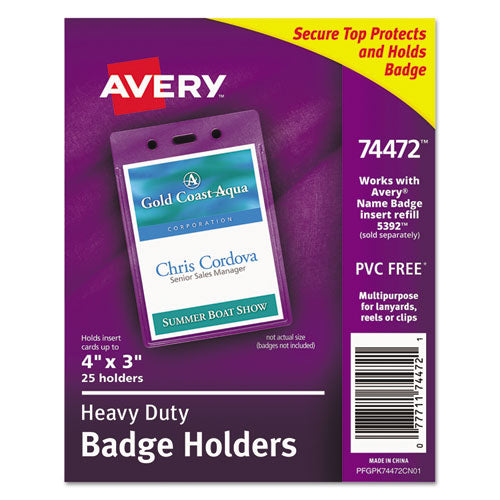 Secure Top Heavy-duty Badge Holders,Clear, 25/pack