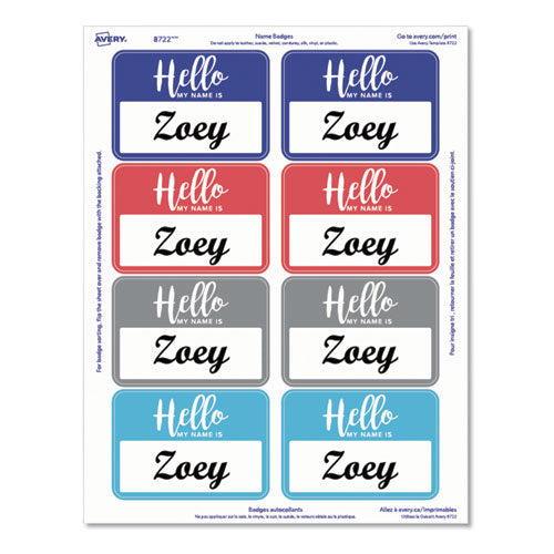 Flexible Adhesive Name Badge Labels, "hello", 3 3/8 X 2 1/3, Assorted, 120/pk