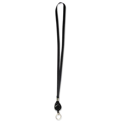 Lanyards With Retractable Id Reels, Metal Split Ring Fastener, 34" Long, Black, 12/pack