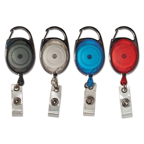 Carabiner-style Retractable ID Card Reels, Secure Clip, 30" Extension