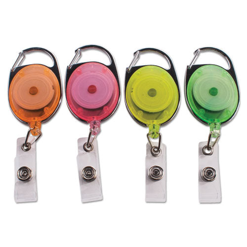 Carabiner-style Retractable ID Card Reels, Secure Clip, 30" Extension