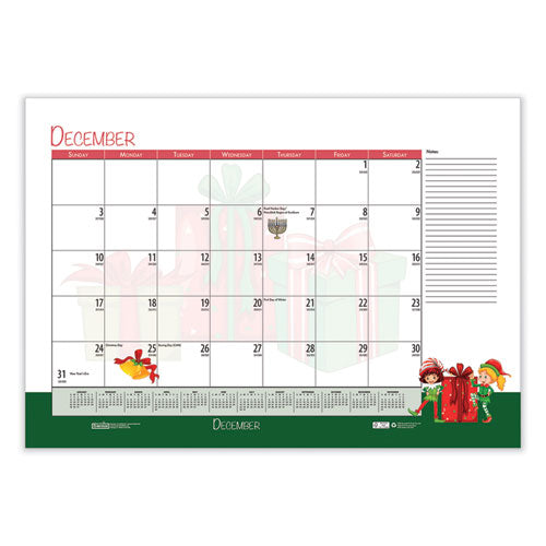 Recycled Academic Year Desk Pad Calendar, Illustrated Seasons Artwork, 22 X 17, Black Binding, 12-month (july-june): 2023-24