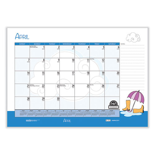 Recycled Academic Year Desk Pad Calendar, Illustrated Seasons Artwork, 22 X 17, Black Binding, 12-month (july-june): 2023-24