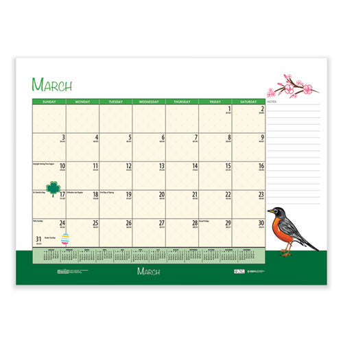 Recycled Desk Pad Calendar, Illustrated Seasons Artwork, 22 X 17, Black Binding/corners,12-month (jan To Dec): 2024