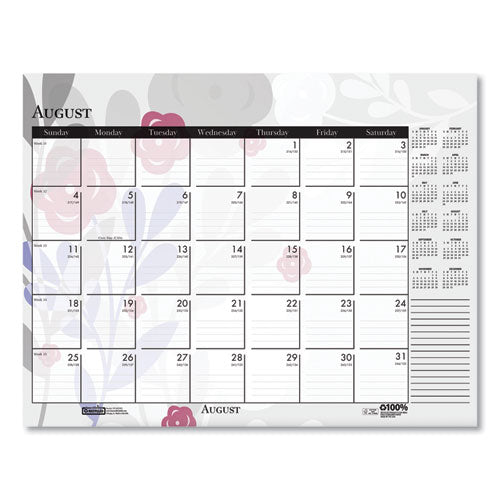 Recycled Desk Pad Calendar, Wild Flowers Artwork, 22 X 17, White Sheets, Black Binding/corners,12-month (jan-dec): 2024