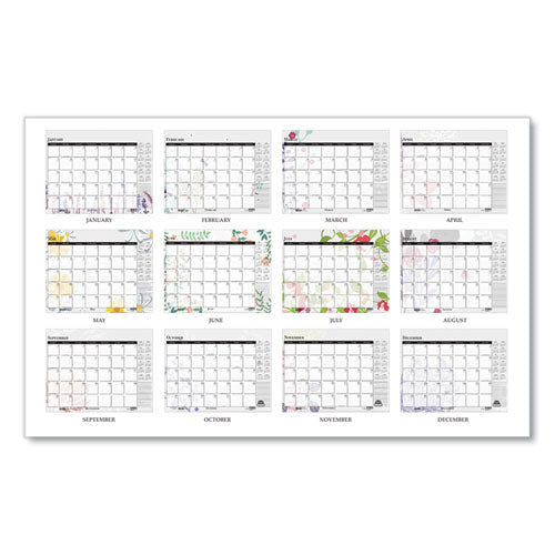 Recycled Desk Pad Calendar, Wild Flowers Artwork, 22 X 17, White Sheets, Black Binding/corners,12-month (jan-dec): 2024