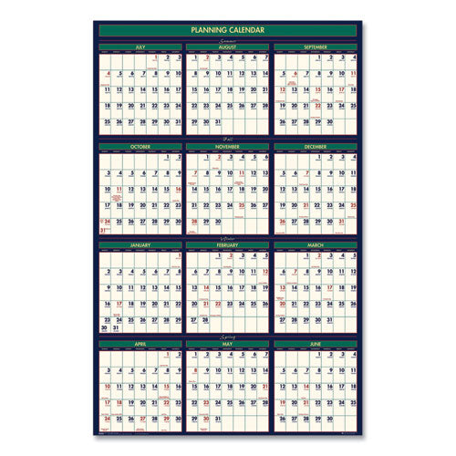 Four Season Erasable Business/academic Recycled Wall Calendar, 24 X 37, 12-month(july-june):2023-2024, 12-month(jan-dec):2024