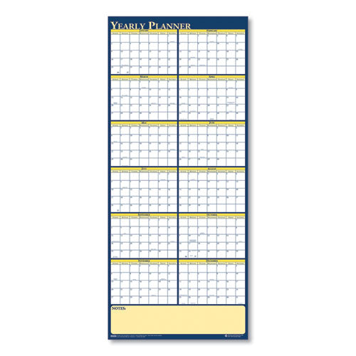 Recycled Reversible Yearly Wall Planner, 60 X 26, White/blue/yellow Sheets, 12-month (jan To Dec): 2024