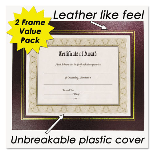 Leatherette Document Frame, 8.5 X 11, Burgundy, Pack Of Two