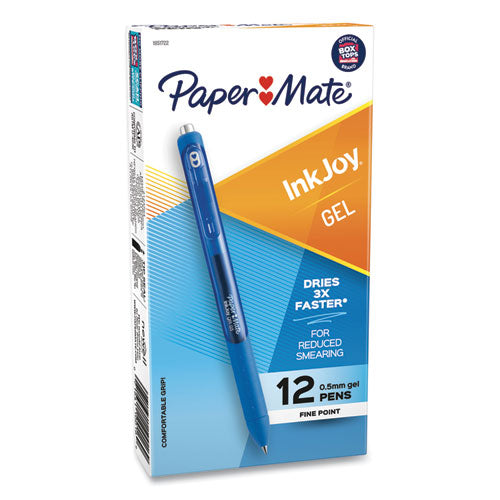 Inkjoy Gel Pen, Retractable, Micro 0.5 Mm, Blue Ink, Blue Barrel, Dozen