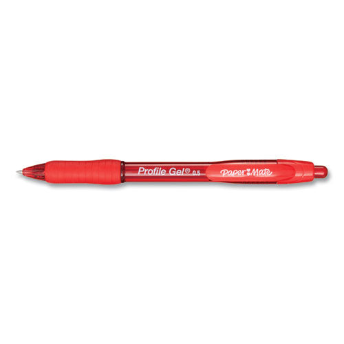 Profile Gel Pen, Retractable, Fine 0.5 Mm, Red Ink, Translucent Red Barrel, Dozen