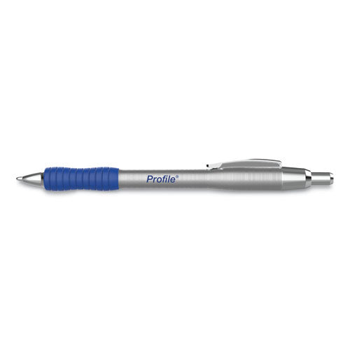 Profile Metal Ballpoint Pen, Retractable, Medium 1 Mm, Blue Ink, Silver Barrel, Dozen