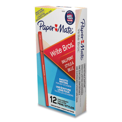 Write Bros. Ballpoint Pen, Stick, Medium 1 Mm, Red Ink, Red Barrel, Dozen