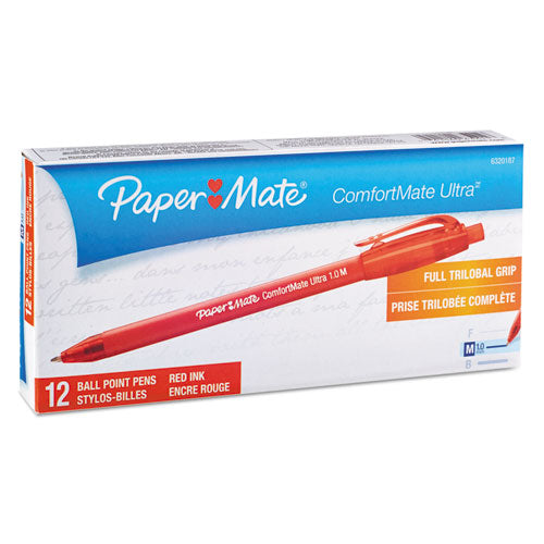 Comfortmate Ultra Ballpoint Pen, Retractable, Medium 1 Mm, Red Ink, Red Barrel, Dozen