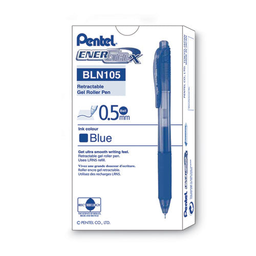 Energel-x Gel Pen, Retractable, Fine 0.5 Mm Needle Tip, Blue Ink, Blue Barrel, Dozen