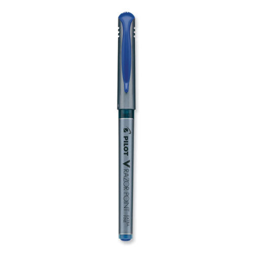 V Razor Point Liquid Ink Porous Point Pen, Stick, Extra-fine 0.5 Mm, Blue Ink, Gray Barrel, Dozen