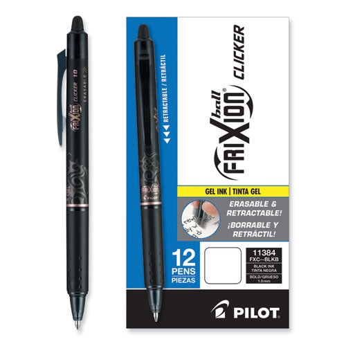 Frixion Clicker Erasable Gel Pen, Retractable, Bold 1 Mm, Black Ink, Black Barrel, Dozen