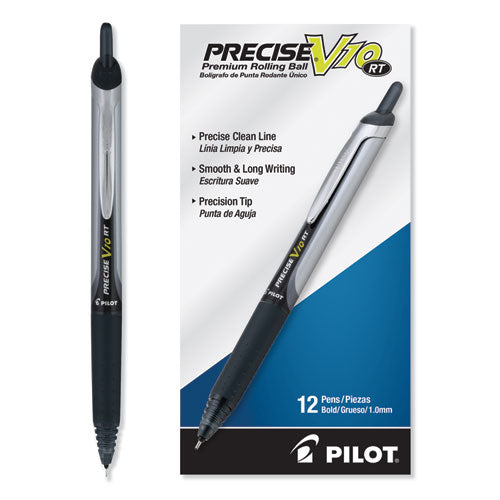 Precise V10rt Roller Ball Pen, Retractable, Bold 1 Mm, Black Ink, Black Barrel, Dozen