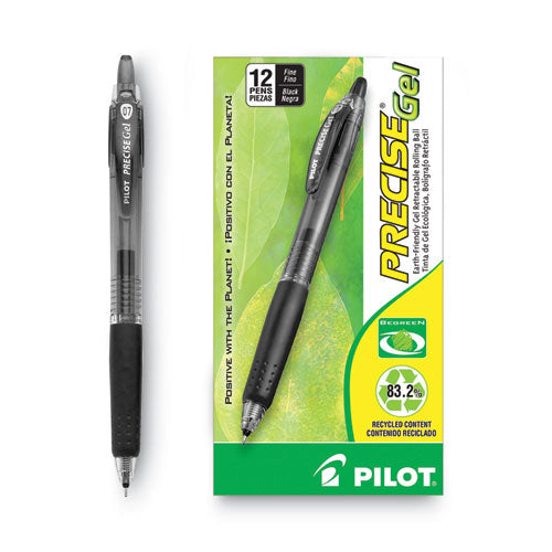 Precise Gel Begreen Gel Pen, Retractable, Fine 0.7 Mm, Black Ink, Black Barrel, Dozen